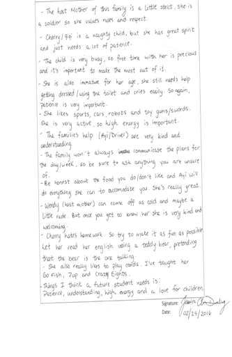 Student A's letter